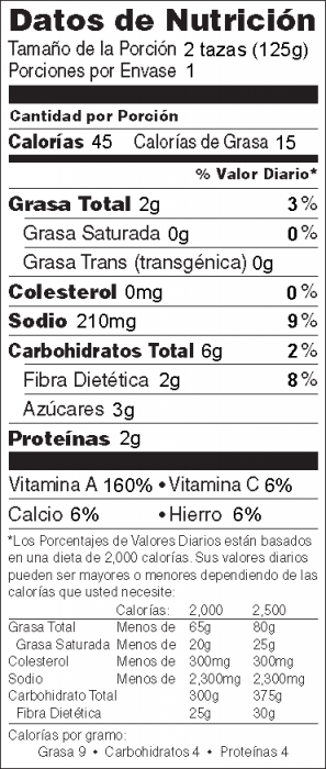 Foto de información nutricional Aderezo Ranchero con dos tazas de hojas de lechuga
