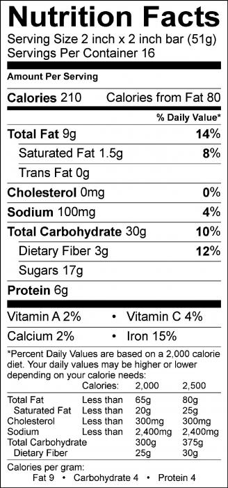 Photo of Nutrition facts of Peanut Butter Cereal Bars with Rice Cereal and Oats