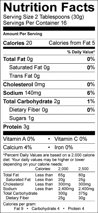 Photo of Nutrition Facts of Ranch Dip