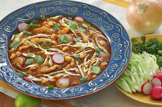 Pozole with Chicken Dish served on table