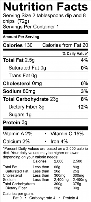 Photo of Nutrition Facts of Pinto Bean Dip with Food Hero Baked Tortilla Chips