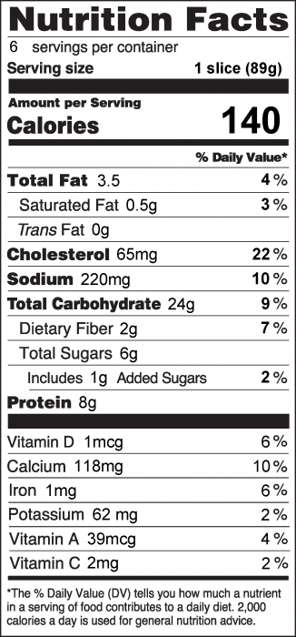 Nutrition Label for Applesauce French Toast 