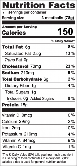 Photo of Nutrition Facts for Baked Meatballs