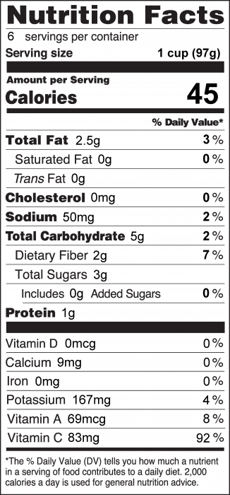 Nutrition Facts Label for Bell Pepper Salad