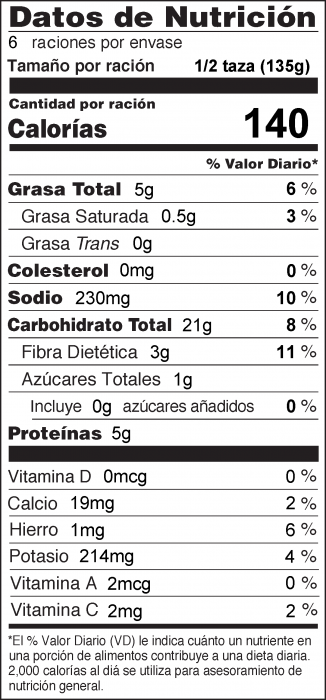 Foto de  información nutricional de Trigo con Verduras (Bulgur Pilaf)