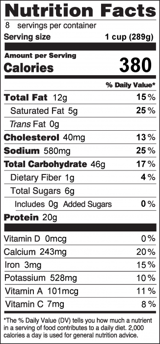 Photo of Nutrition Facts for Cheesy Beef Pasta