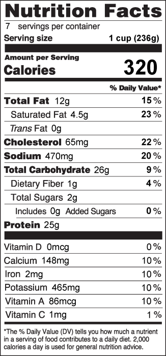 Photo of Nutrition Facts for Chicken, Brocolli and Cheese Skillet