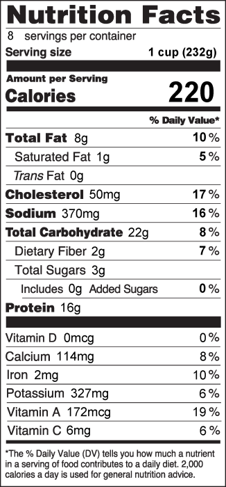 Photo of Nutrition Facts for Chicken and Dumpling Casserole