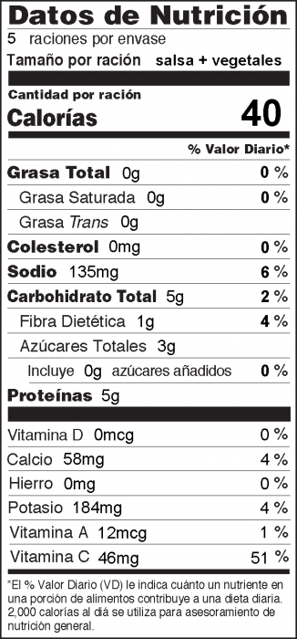 Foto de información nutricional de Salsa de Yogur con Pepinos con vegetales