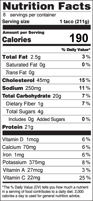 Photo of Nutrition Facts for Fish Tacos