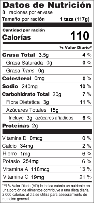 Foto de  información nutricional de Ensalada de Repollo con Frutas y Nueces 
