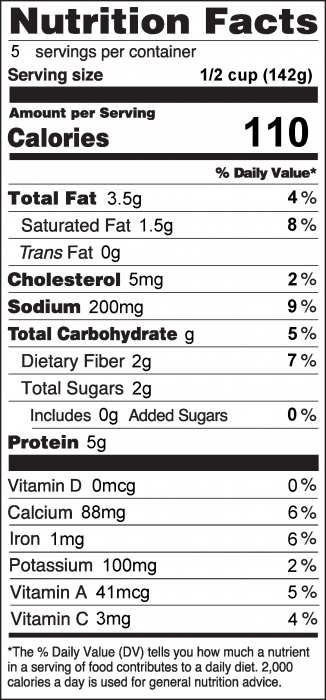 Photo of Nutrition Facts for Savory Oatmeal