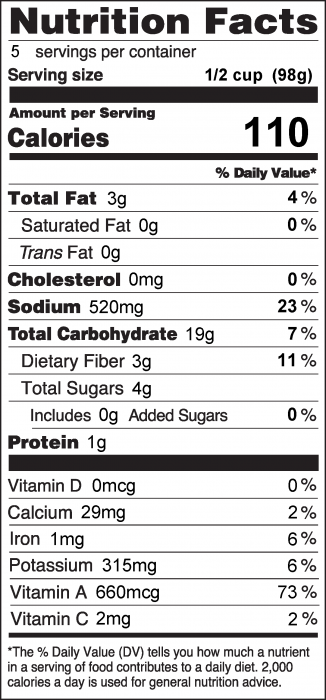 Photo of Nutrition Facts for Savory Sweet Potatoes