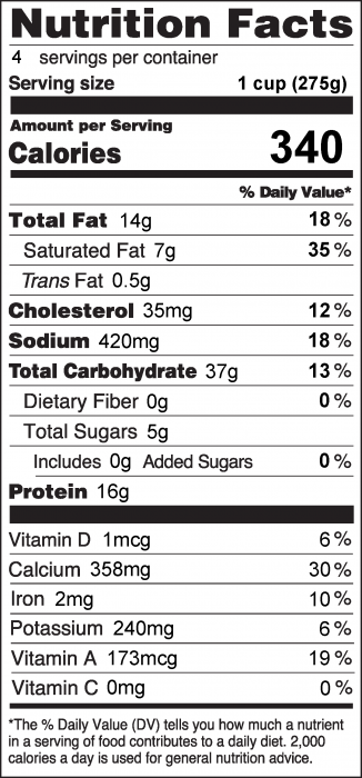 Photo of Nutrition Facts for Skillet Mac and Cheese