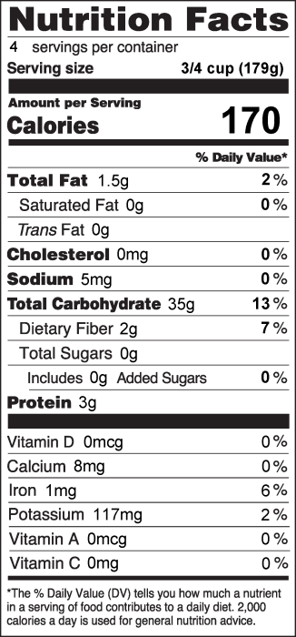 Photo of Nutrition Facts for Stovetop Brown Rice
