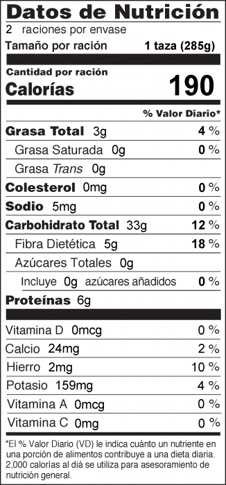 Nutrition Facts for Stovetop Oatmeal Spanish