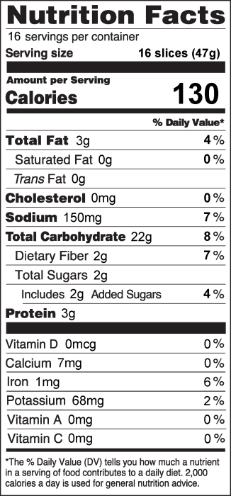 Whole-Wheat Bread in a bag Nutrition Facts Label
