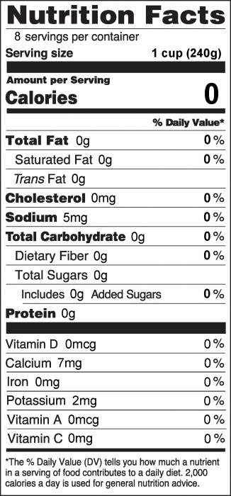 Photo of Nutrition Facts for Glass of Sunshine Flavored Water