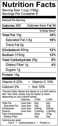 Pork Fried Rice Nutrition Label 