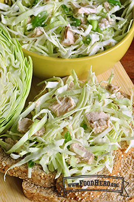 Tuna Cabbage Salad served on slices of toast. 