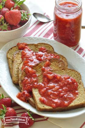 Whole grain French toast served with strawberry jam.