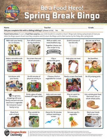 2019 Spring Break Bingo Card - English