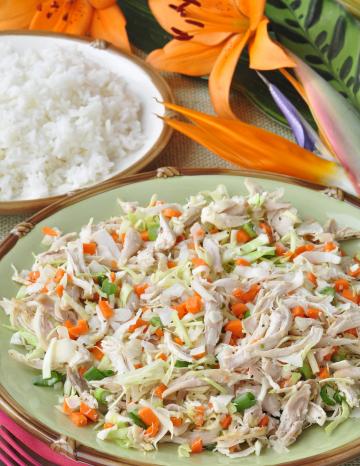 coconut chicken salad served with rice 