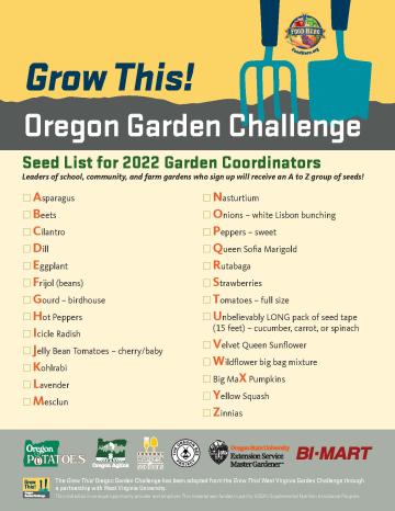 Grow This 2022 Garden Coordinator A to Z Kit Seed List