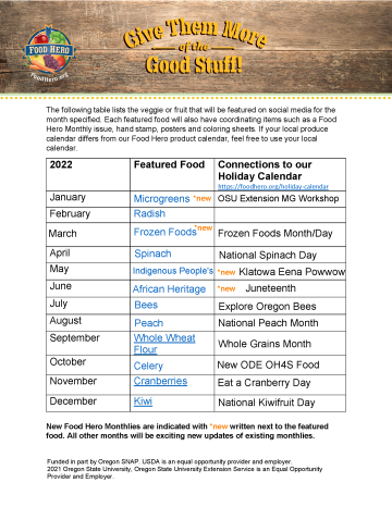 Osu 2023 Calendar Featured Foods Calendar | Food Hero
